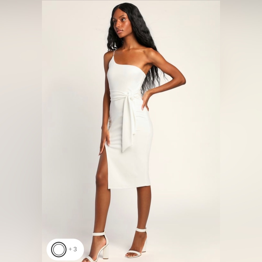 NWT Lulu’s white one shoulder bodycon midi dress size small